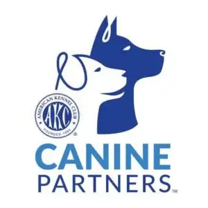 A blue logo of canine partners with an animal.