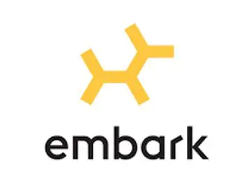 A yellow and black logo for embark